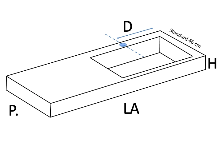 Plan vasque Design, fabrication sur mesure, Largeur 60 à 20 cm x Profondeur 40 à 60 cm, résine minérale ACRYSTONE® SOLID-SURFACE Finition lisse blanc mate, Livraison Offerte et Rapide.